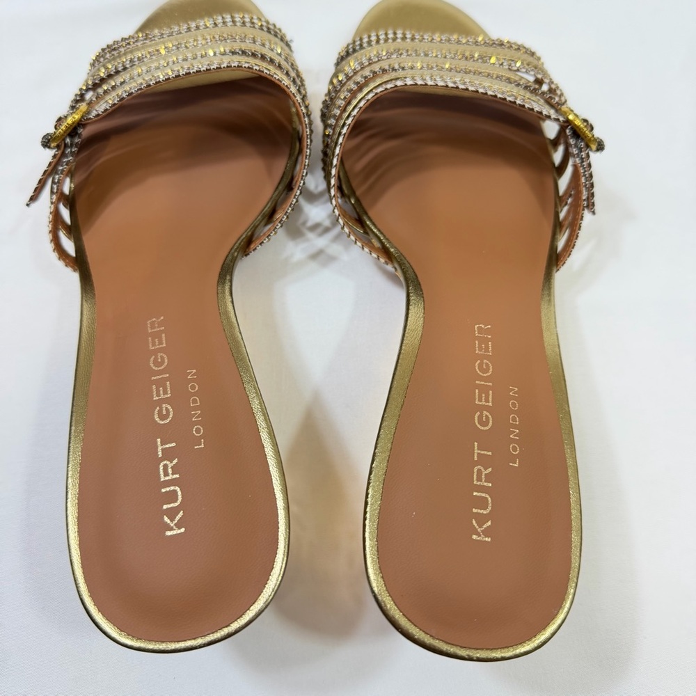Kurt Geiger London Gold Crystal-Strap Wedge Slides Sandals Size 38.5 Women 8 US - Picture 6 of 11